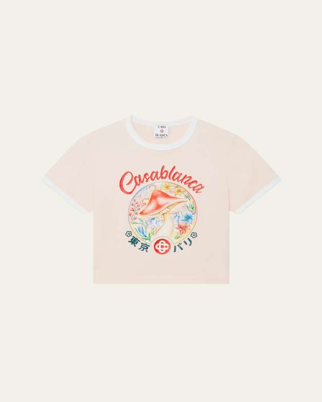 Mushroom Emblem Print Crop Baby T-Shirt